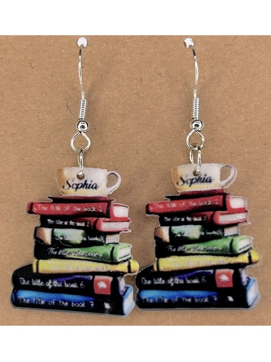 Fashion Jewelry Jewelry - Tea/Coffee Cup on Books Dangle Earrings 2D Acrylic Cartoon Fashion Jewelry